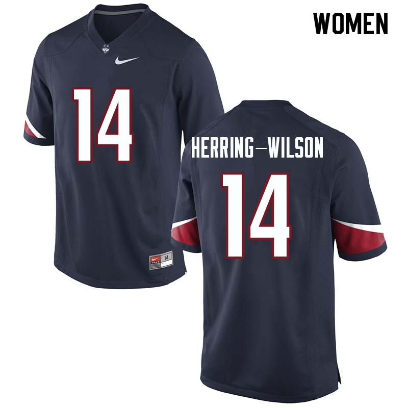Women #14 Tahj Herring-Wilson Uconn Huskies College Football Jerseys Sale-Navy